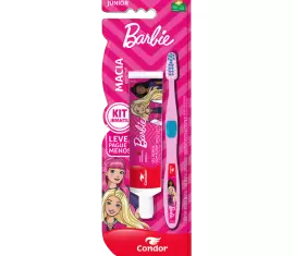 Kit Escova Dental Júnior + Gel Dental com Flúor morango 50g Barbie